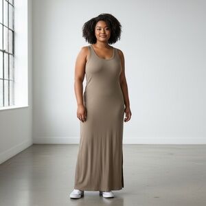 Sleeveless Taupe Maxi Tank Dress